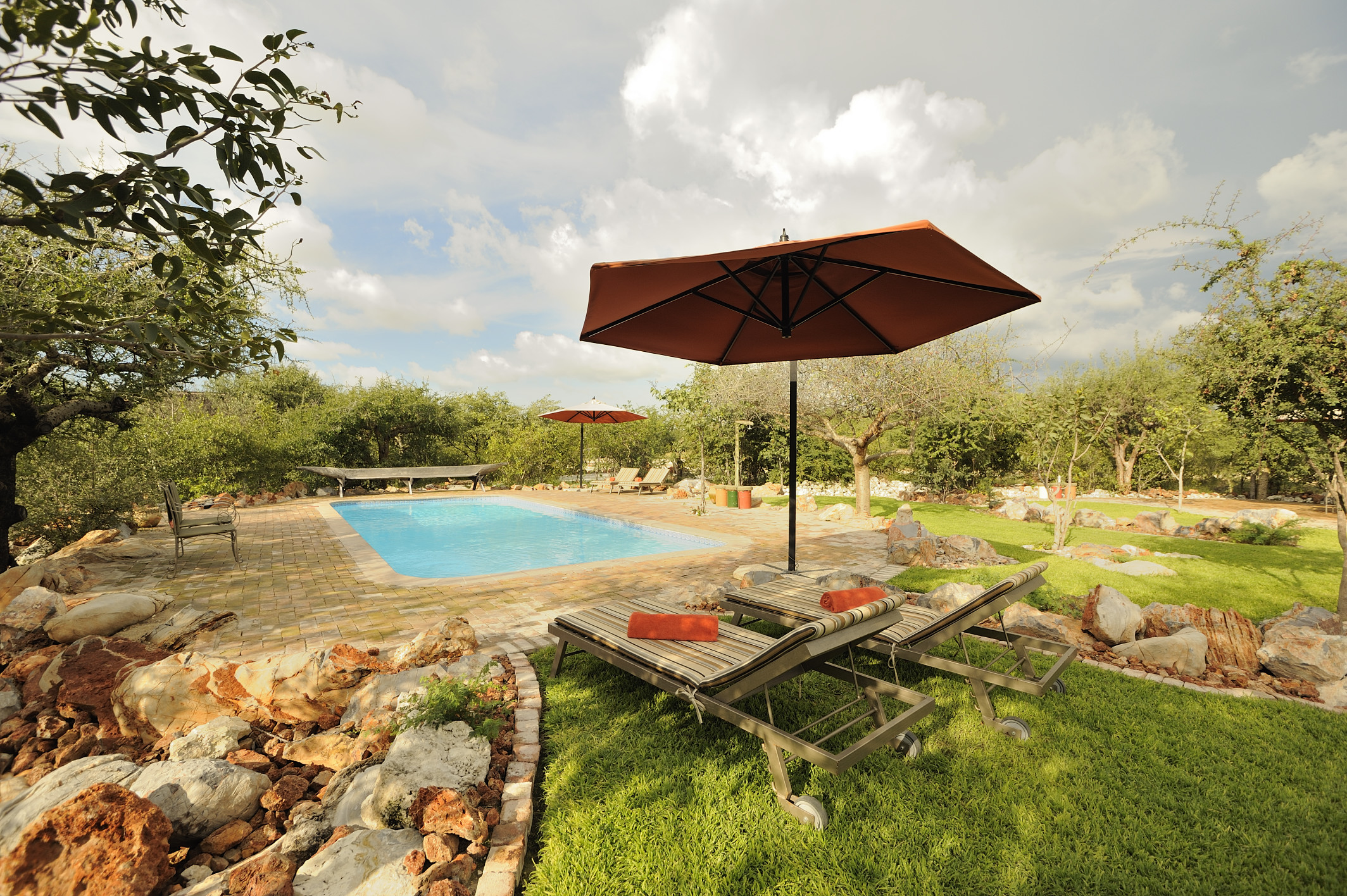Sparkling resort swimming pool area at Etosha Village